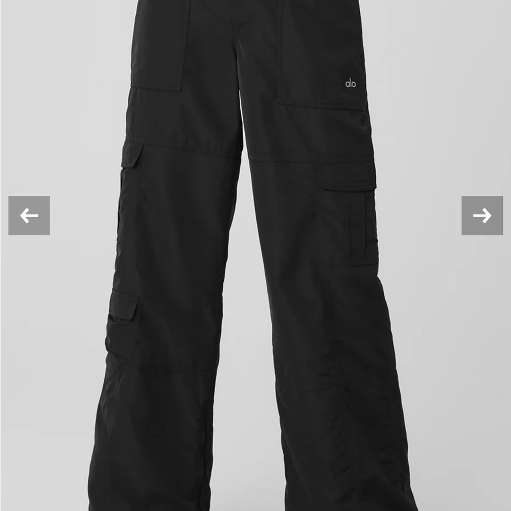 Alo Black Cargo Pants, High-Waist Ski-Moto Puffer Pant